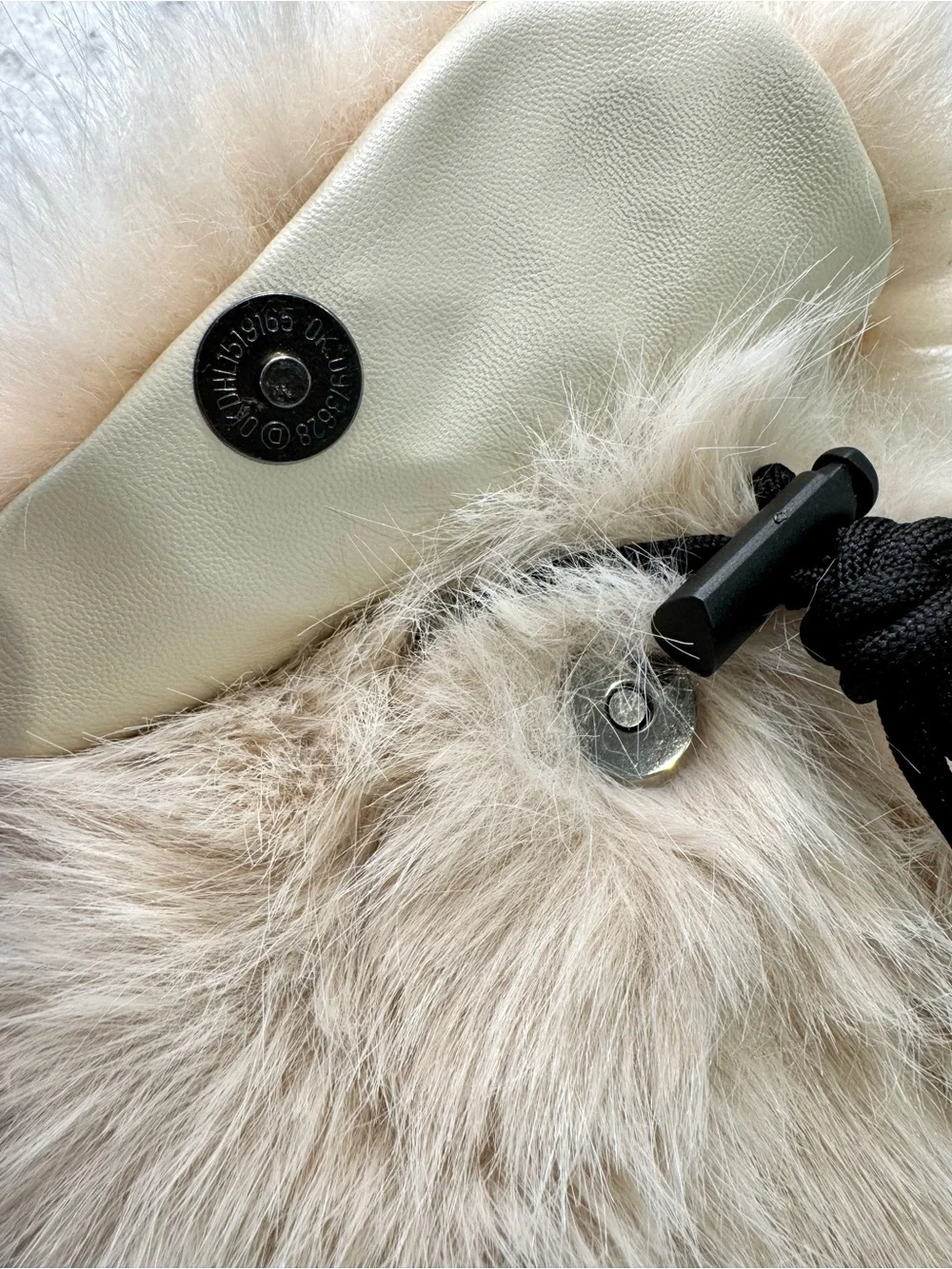 New Women’s Cream Color Soft Faux Fur Mini Backpack Purse w/ Dog Bag Charm